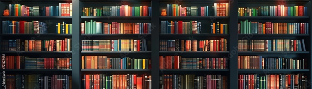 3D render clay style of A library shelf filled with classics and modern bestsellers , no contrast, clean sharp focus - obrazy, fototapety, plakaty 