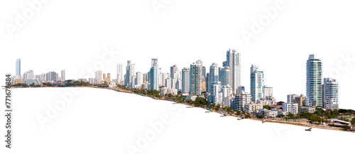 Aerial view of modern high rise buildings in the Bocagrande neighbourhood in Cartagena de Indias on isolated png background, Caribbean Coast Region, Colombia. Bolivar, Colombia Skyline photo