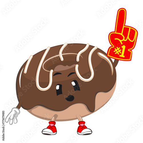 cute donut mascot character vector illustration wearing finger foam