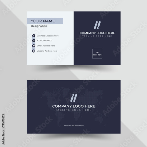 Double-sided Modern black and white business card template, Creative simple clean vector design, Vector illustration, Elegant business card for personal use, Corporate visiting card with company logo photo