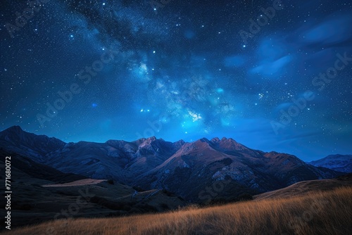 Landscape Astrophotograph, Stars Twinkling Above A Mountain Range © SaroStock
