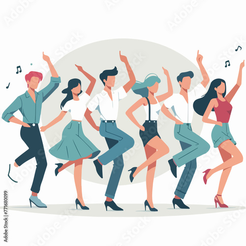 Vector group of people dancing with a simple flat design style