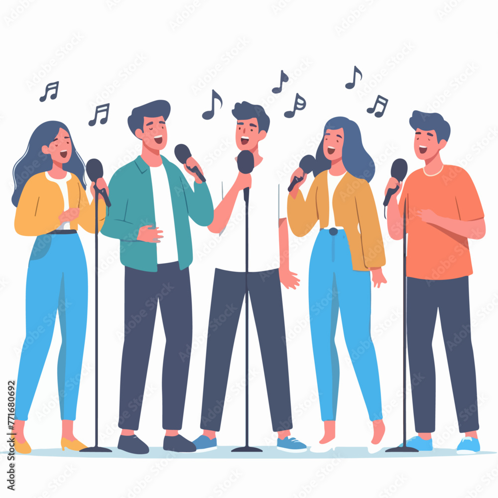 Vector of a group of people singing with a simple flat design style