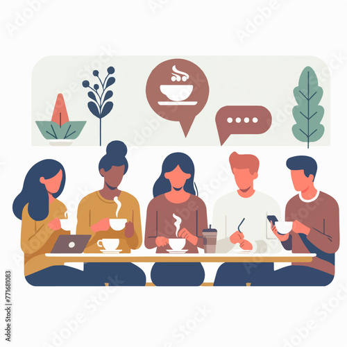 Vector of a group of people drinking coffee in a simple flat design style © Sabiqul Fahmi