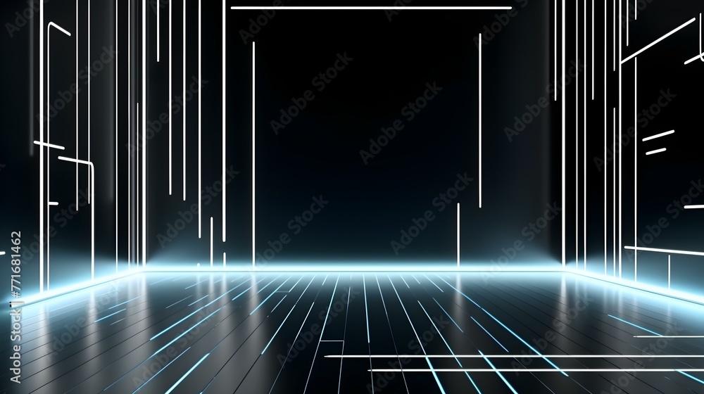 Virtual Room with white Neon Lights. Futuristic Backdrop for Product Presentation Virtual Room with white Neon Lights. Futuristic Backdrop for Product Presentation