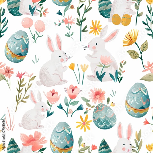 seamless pattern rabbit with eggs