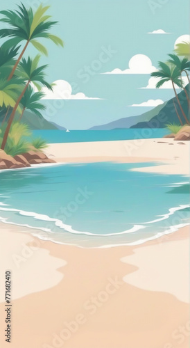 beach with palm trees © huryay