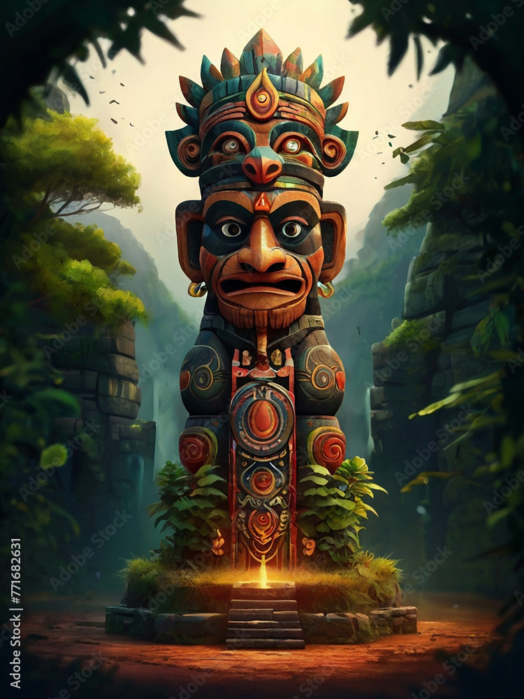 An interesting totem in the forest An interesting totem in the forest