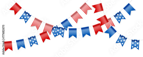 Feast flags for american independence day. Holiday decoration. Isolated vector design elements.