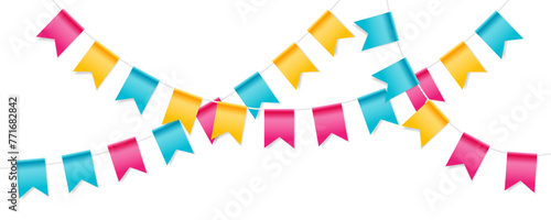 Feast flags for birthday, carnival, anniversary, holiday and celebration party. Isolated vector design elements.