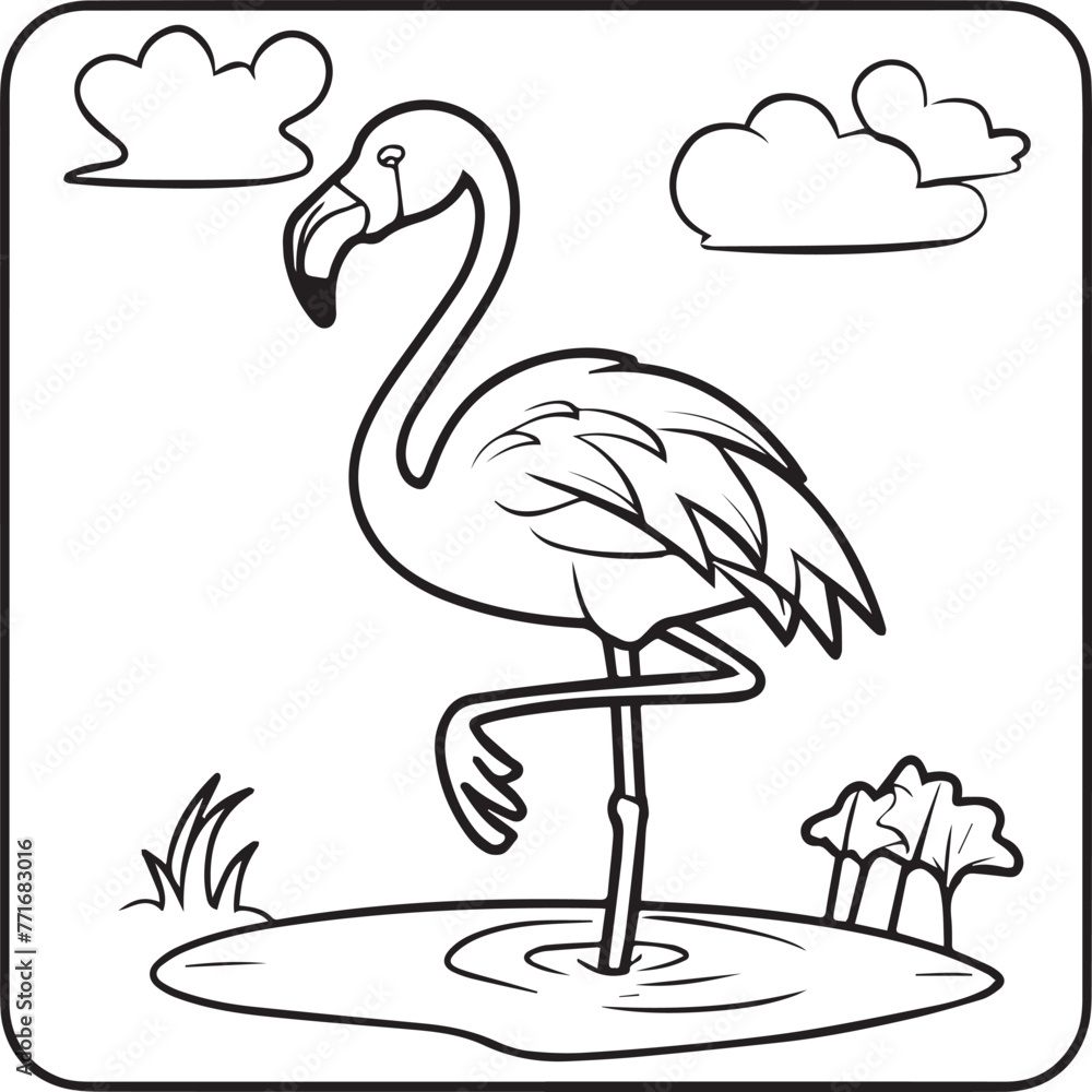 Fototapeta premium Flamingo coloring pages. Flamingo outline vector for coloring book