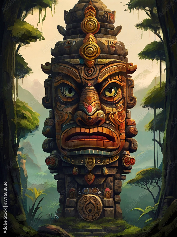 An interesting totem in the forest An interesting totem in the forest