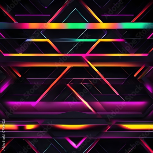abstract neon light background with pink andn blue neon lines and reflection on the floor. photo