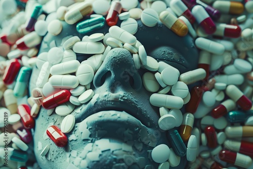 Face covered by drugs.