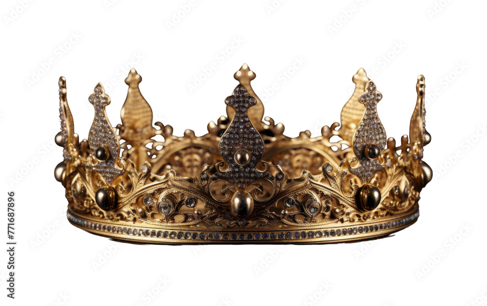 A majestic gold crown gleams against a pristine white backdrop, exuding opulence and royalty