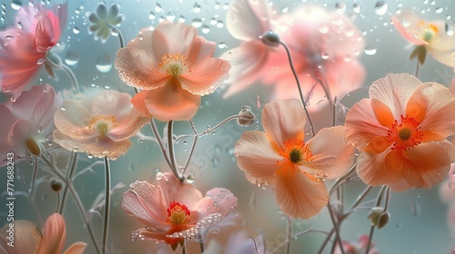 flowers behind frosted glass in pastel shades