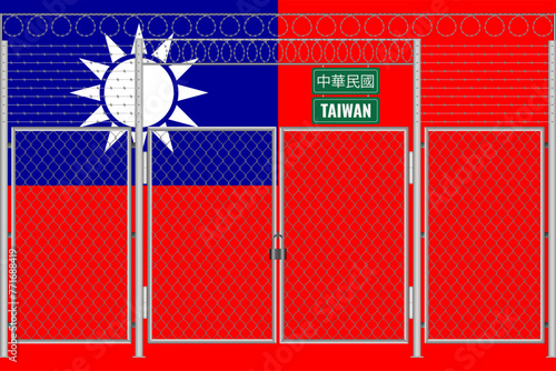 Vector illustration of the flag of Taiwan under the lattice. Concept of isolationism. No war