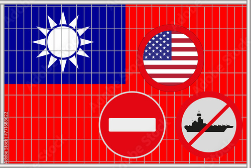 Vector illustration of the flag of Taiwan under the lattice. Concept of isolationism. No war