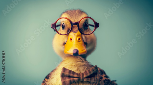 Intelligente Ente mit Brille als Brillenschlange Kartenmotiv Vorlage Generative AI photo