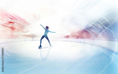 Wide angle view of figure skating on ice. high energy. illustration. White background  © say_hope