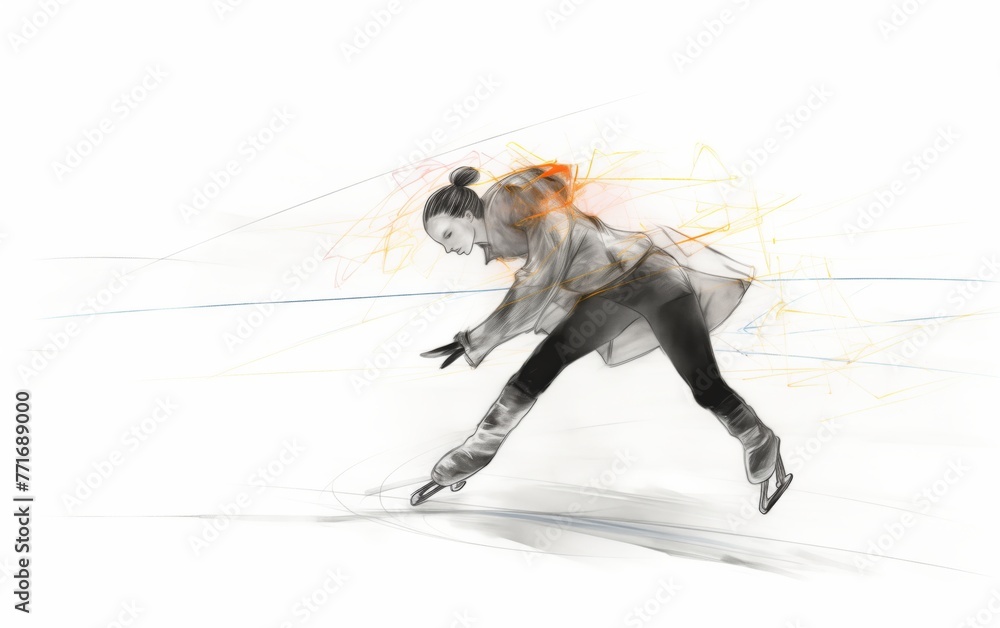 Wide angle view of figure skating on ice. high energy. illustration. White background Wide angle view of figure skating on ice. high energy. illustration. White background