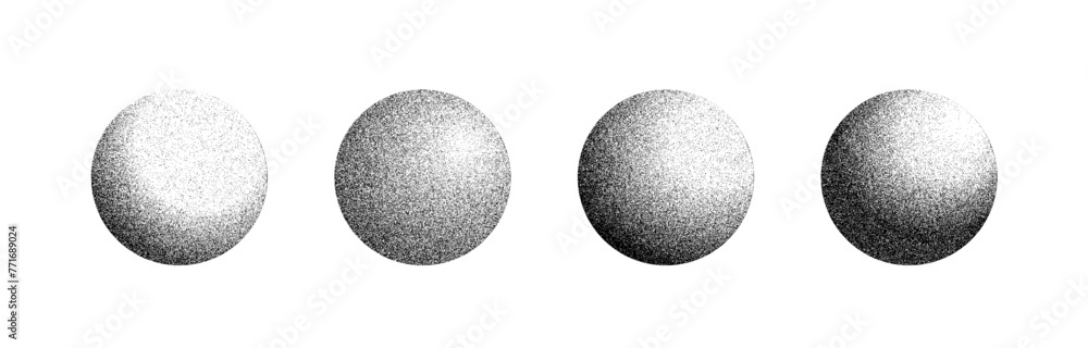 The texture grain noise gradient spheres set is isolated on the white background, grit sand noise overlay, gradient halftone vector texture, spray, and shadows effect illustration. The texture grain noise gradient spheres set is isolated on the white background, grit sand noise overlay, gradient halftone vector texture, spray, and shadows effect illustration.