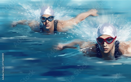 Wide viewing angle for swimmers. high energy. illustration. White background 