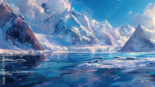 Arctic winter landscape with large glaciers
