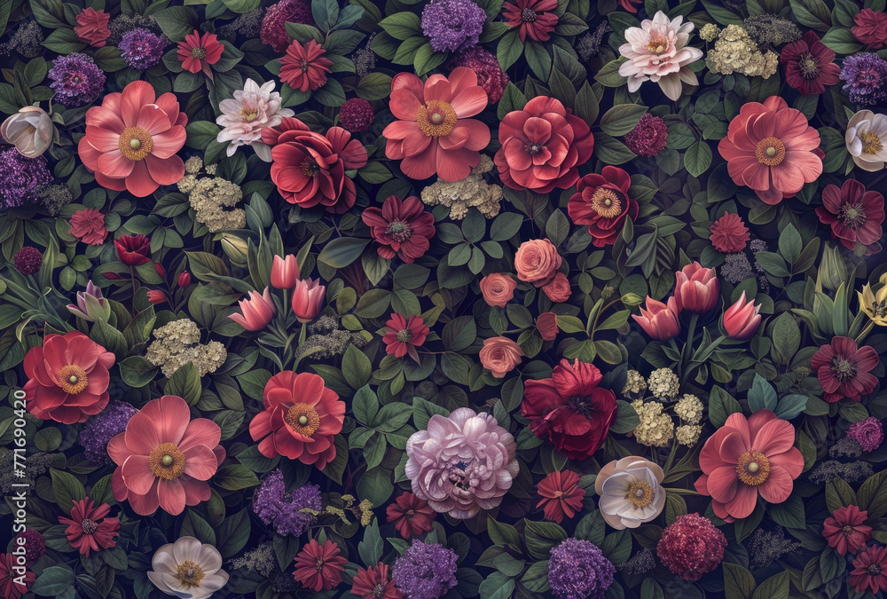 A vibrant collection of flowers blooming in lush gardens A vibrant collection of flowers blooming in lush gardens