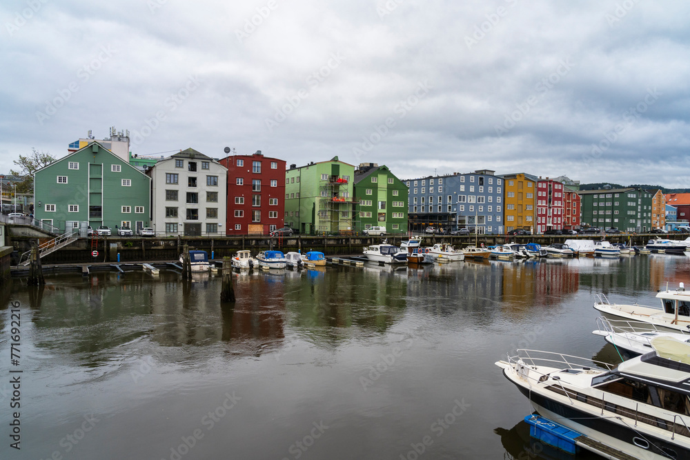 Wooden houses and boats in Trondheim