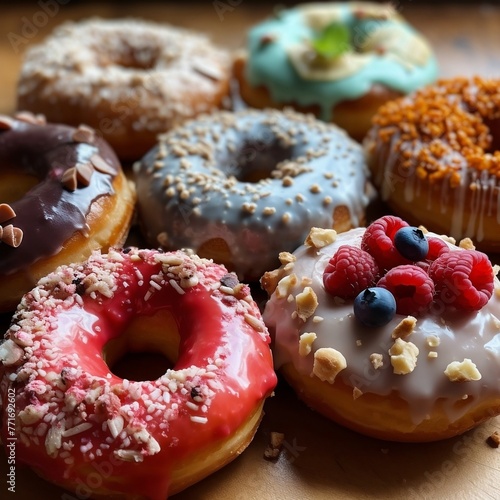 Plate of Glazed Doughnuts with Toppings 