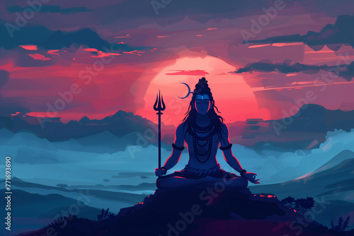Illustration of lord shiva sitting in meditation