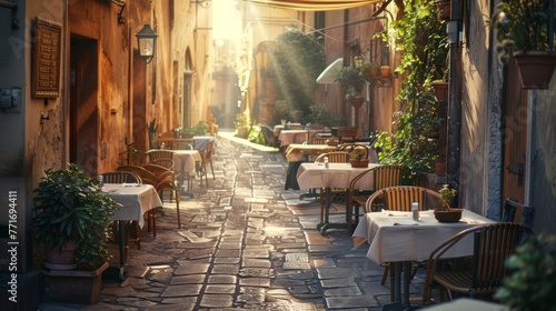 Tipico ristorante italiano nel borgo medievale photo