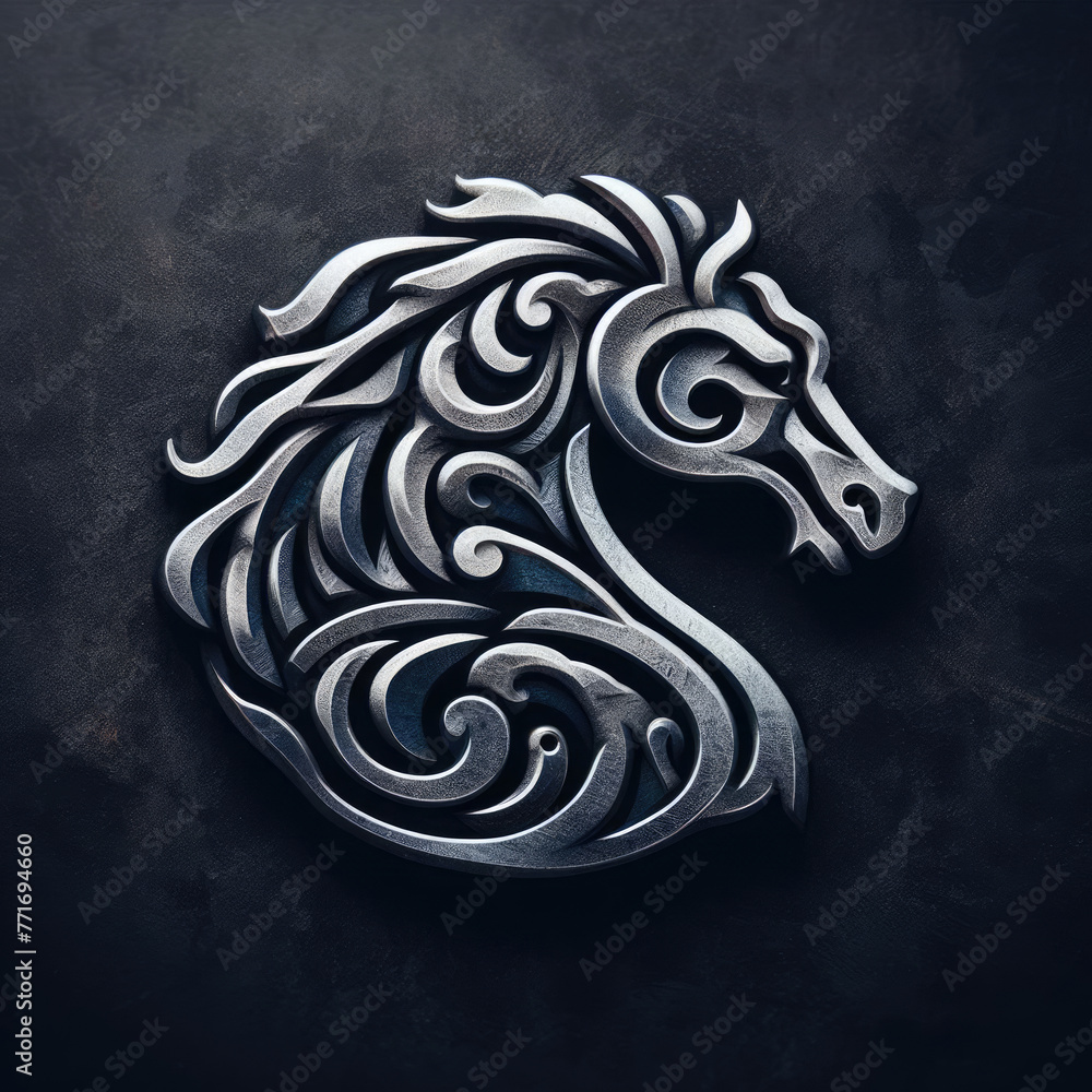 3d horse logo carving and engraving on dark background 3d horse logo carving and engraving on dark background