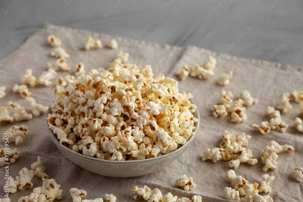 Healthy Bacon Popcorn with Salt in a Bowl, side view. Healthy Bacon Popcorn with Salt in a Bowl, side view.
