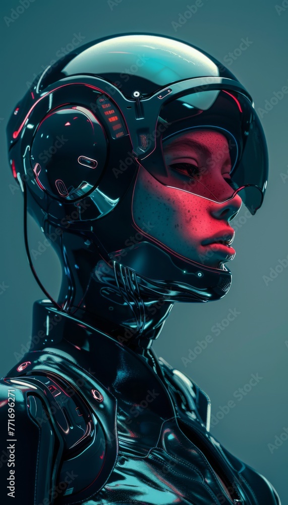 fashion epic portrait of futuristic space robot girl in helmet, cinematic light