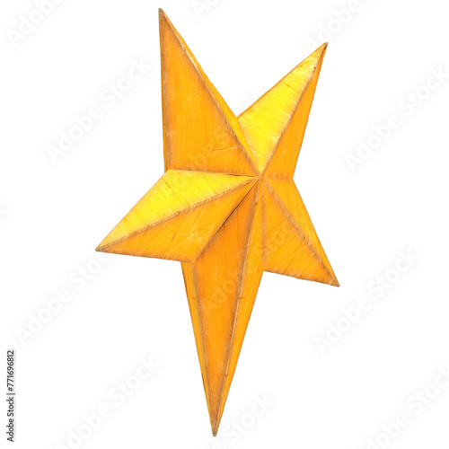 Yellow Wooden Star Element for Brazilian S  o Jo  o June Festival Composition with Transparent Background