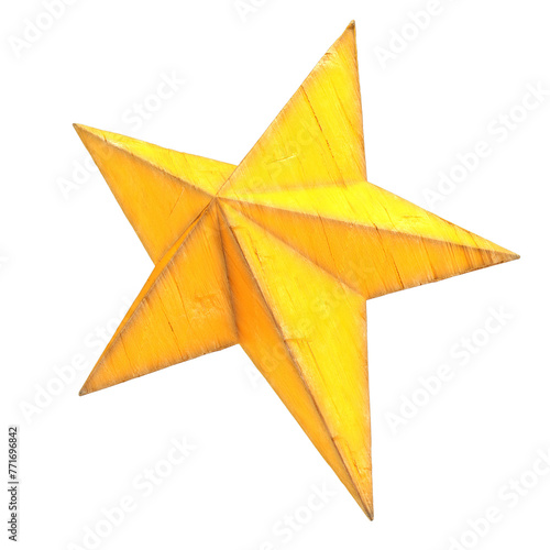 Yellow Wooden Star Element for Brazilian S  o Jo  o June Festival Composition with Transparent Background