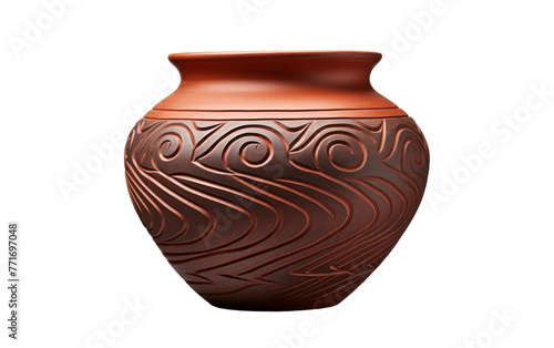 A brown vase adorned with intricate swirl designs, showcasing artistry and elegance