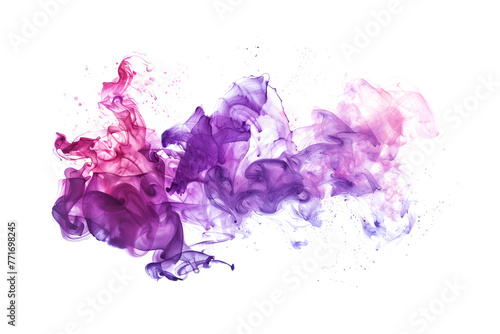 Purple and pink swirling watercolor paint stain on white background.