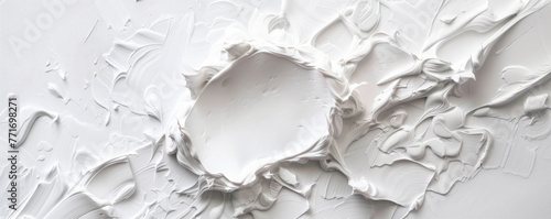 An abstract white backdrop with a central indentation, creating an impression of depth and dimensionality. Creative white color substrate photo