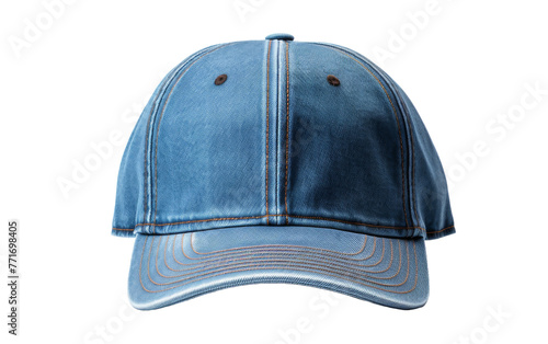 Blue baseball cap with elegant white stitching on the front