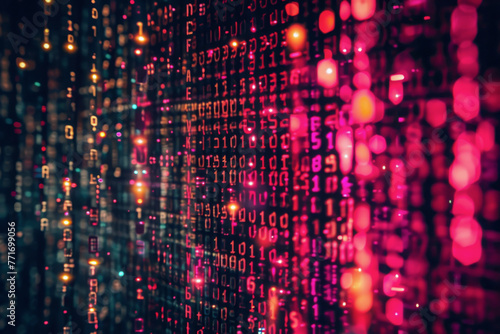 Wallpaper Mural Binary code data stream on a digital backdrop with neon glows, portraying the concept of cyber information flow, symbolizing data, cyberspace, and technology. Torontodigital.ca