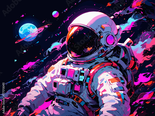 Enigmatic Neon Space Wanderer Illustration