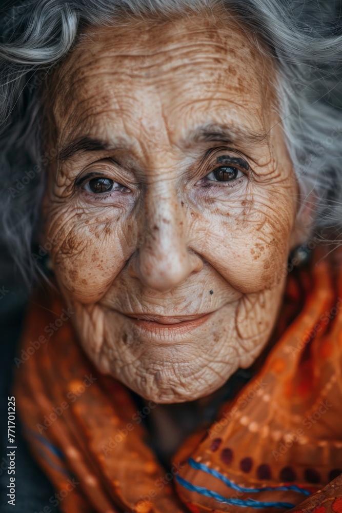 face of an elderly beautiful woman, her skin is marked by age and experience, her face is happy, wrinkles face of an elderly beautiful woman, her skin is marked by age and experience, her face is happy, wrinkles