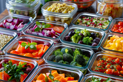 Close-up of healthy vegetarian food in containers.