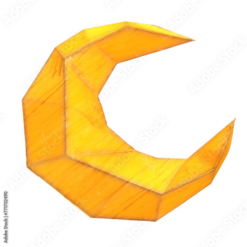 Yellow Wooden Moon Element for Brazilian São João June Festival Composition with Transparent Background