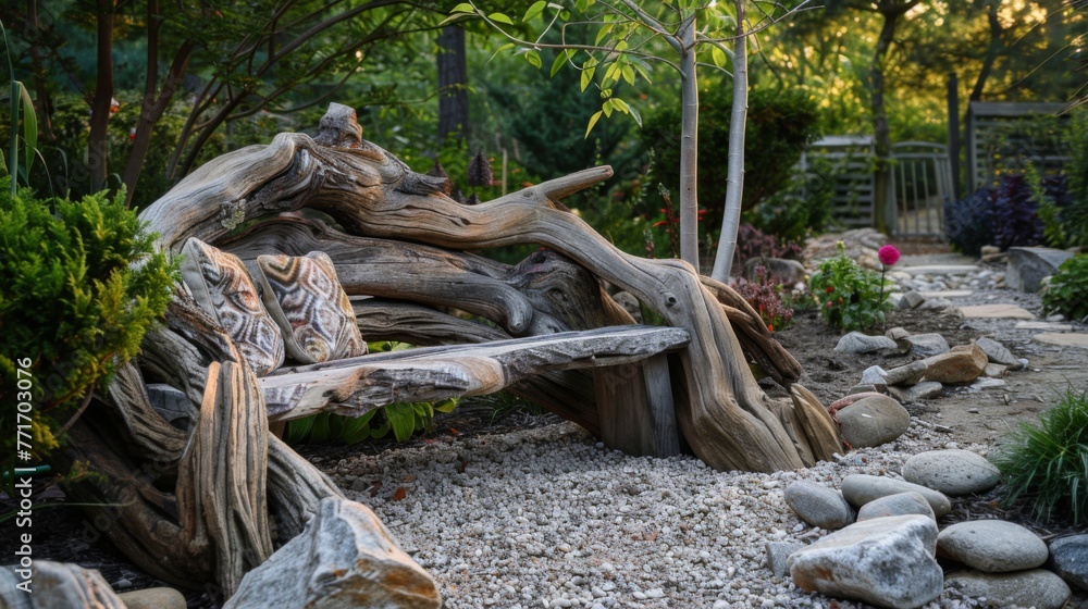 Driftwood Bench in the Garden Driftwood Bench in the Garden