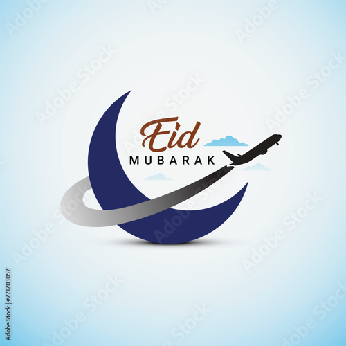 Airplane, Eid, Ramadan, Travel, travel, airplane, plane, travel and festival concept, Eid Mubarak creative concept design. Eid-ul-Fitr, Eid-ul-Azha. Religious holidays are celebrated by World Muslims
