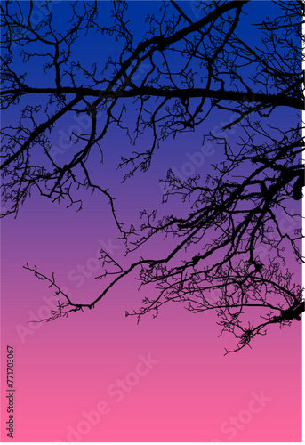 arboles, vector, silueta, paisaje, arbol, florecer, ramas, hojas, bosque, ilustracion, arte, naturaleza, descanso, follaje, textura